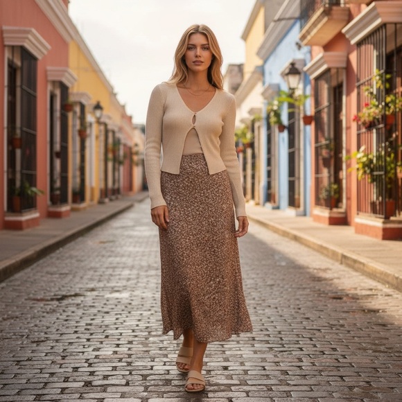 Altar'd State Dresses & Skirts - Altar’d State | Floral Midi Skirt | Brown Beige | Size XL